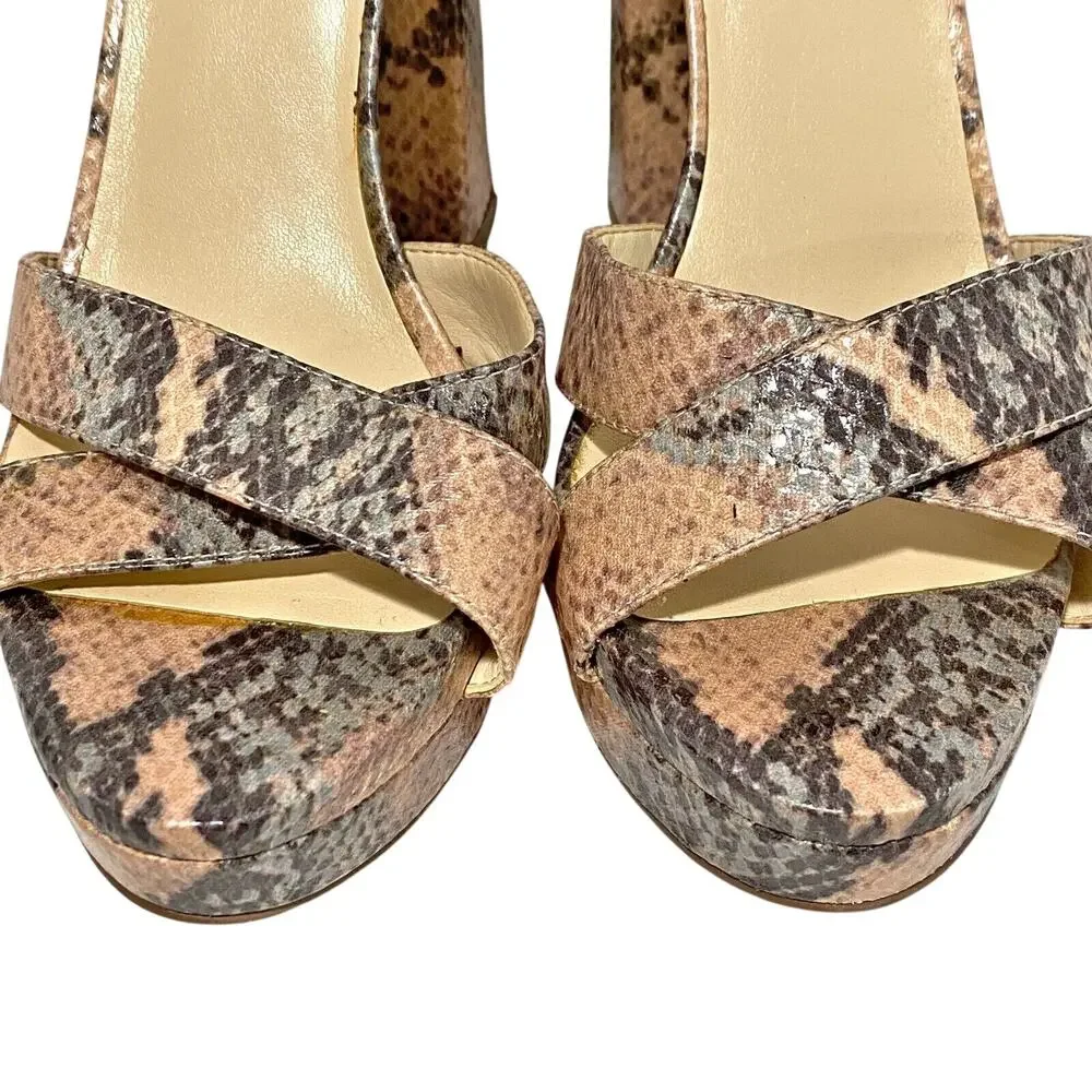 Nine West Funkyo Shoes US 8.5M Faux Lizard Platform High Heel Strappy Sandals